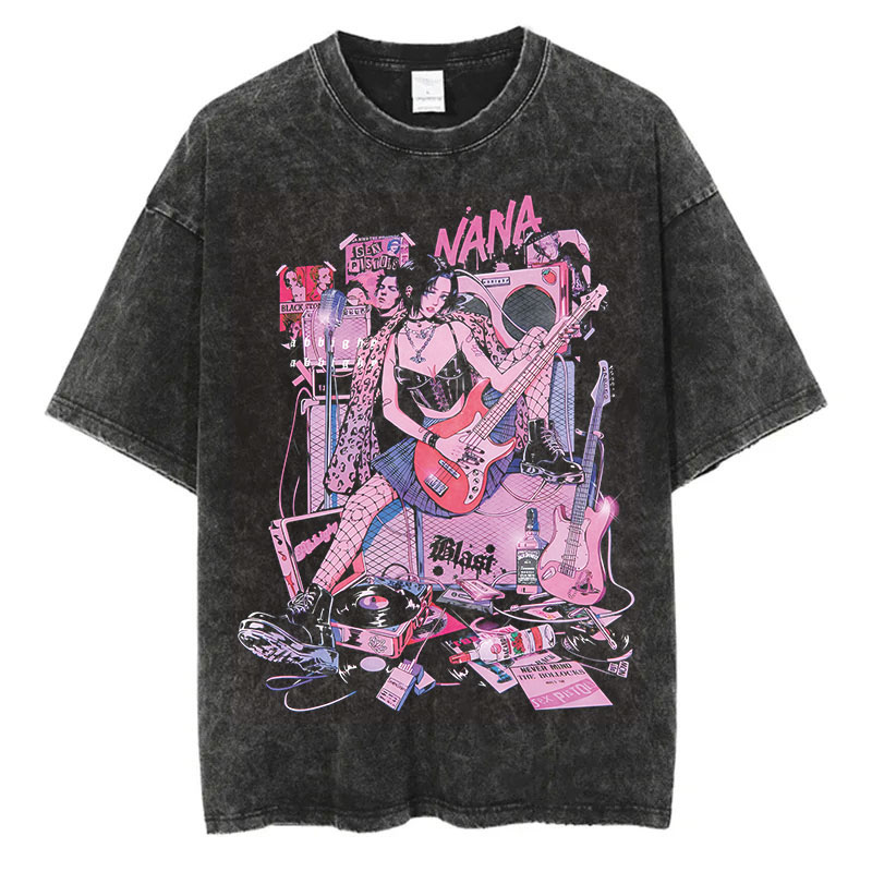Nana Anime Merchandise - Camiseta lavada Vintage con estampado de